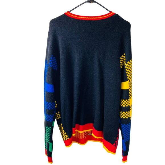 Ugly Christmas Sweater Dinosaur T-Rex Santa Hat Present Plaid Unisex Sweater XL - Picture 2 of 8